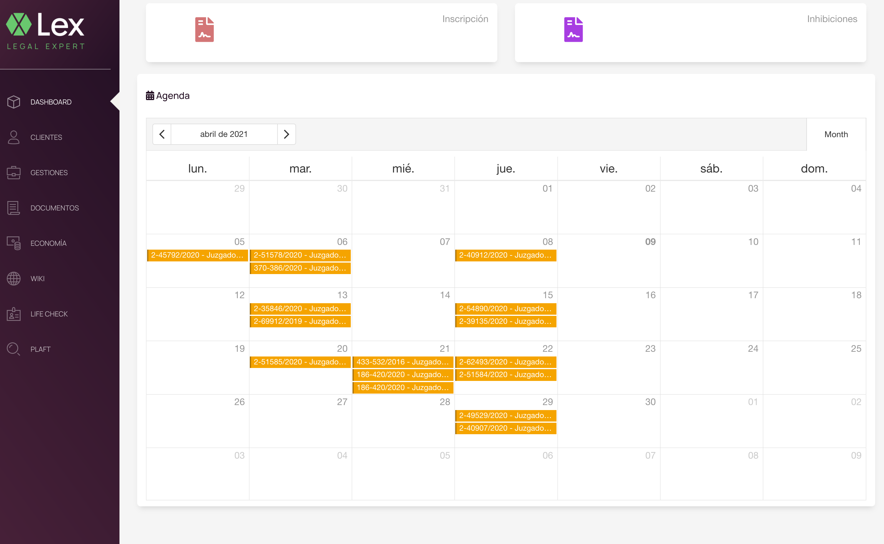 Calendar screen