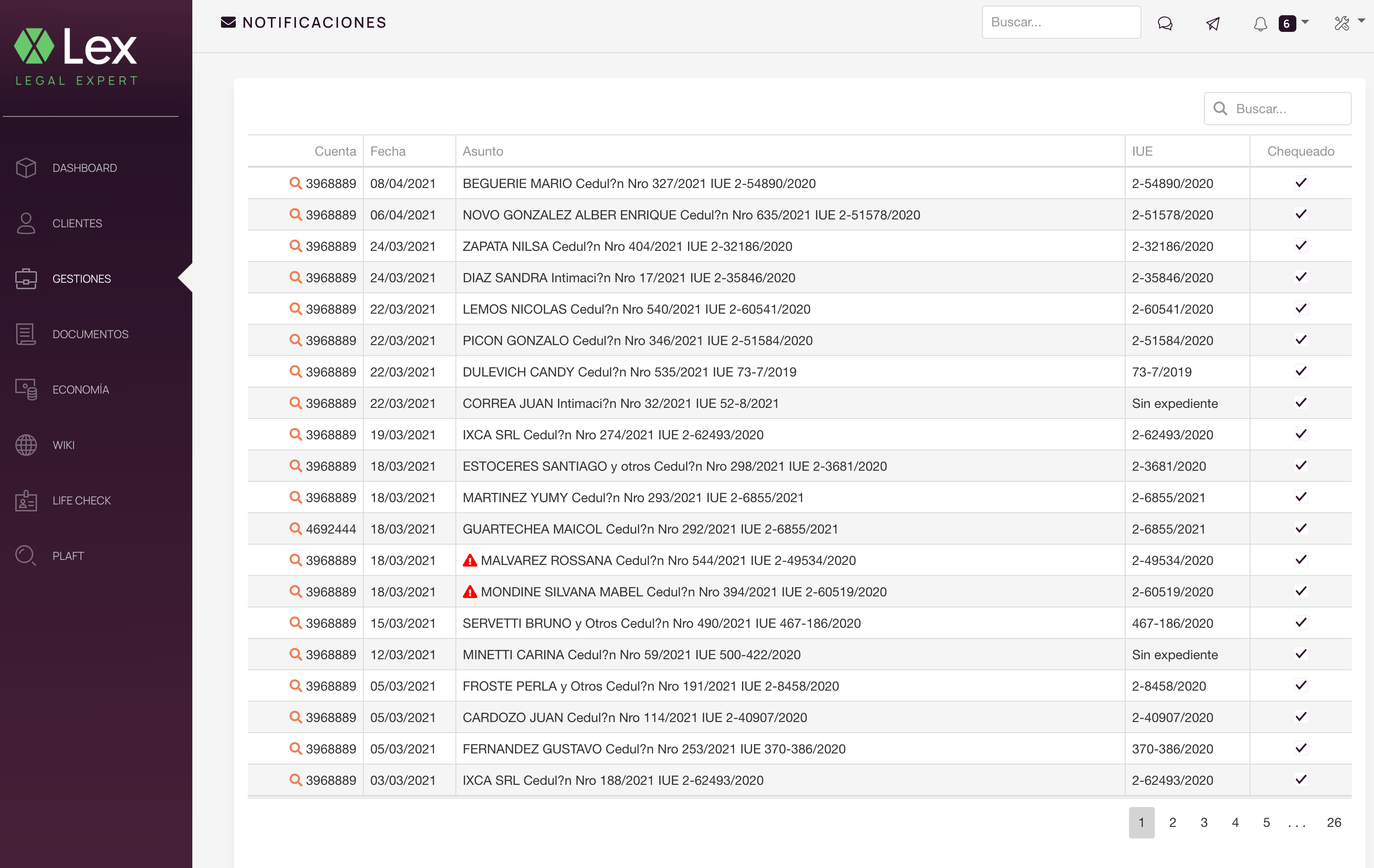Notifications screen